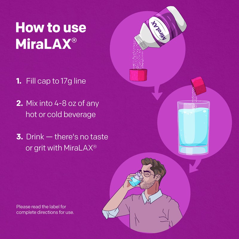 ميرالاكس مسحوق ملين لتخفيف الإمساك اللطيف من MiraLAX، منعم البراز مع PEG 3350، يعمل بشكل طبيعي مع الماء في جسمك، لا توجد آثار جانبية قاسية، ملين تناضحي، رقم 1 يوصي به الأطباء، 45 جرعة - Image 5